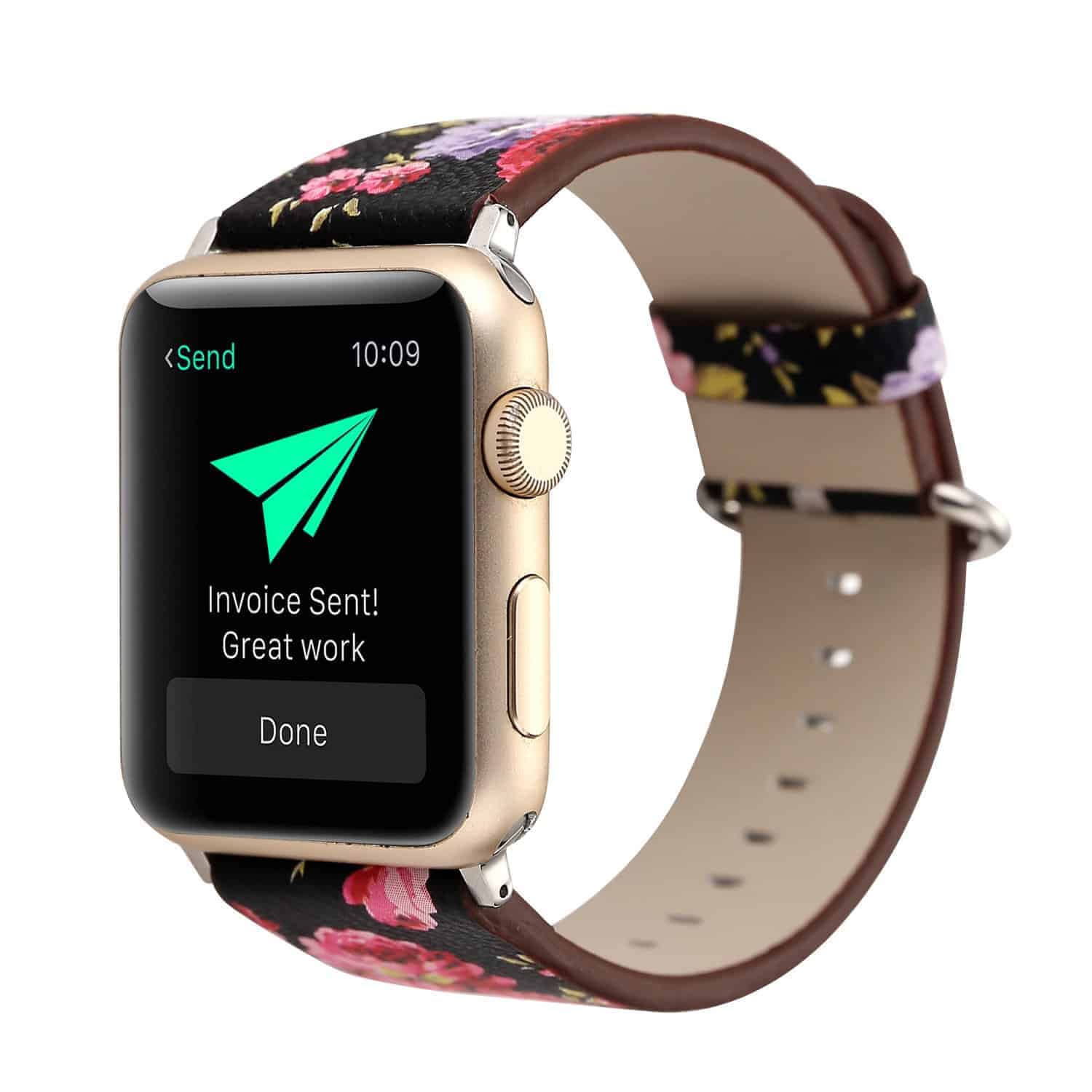 FocusFit Apple Watch Floral Pattern Printed Leather Wrist Band ...