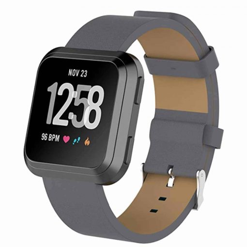 Black Fitbit Versa Leather Strap Band One Size Fits All