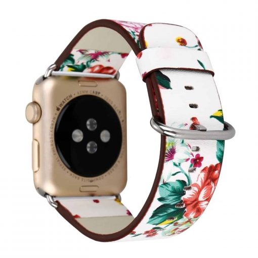 FocusFit Apple Watch Floral Pattern Printed Leather Wrist Band