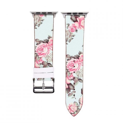 Apple Watch Strap Floral Pattern Printed PU Leather Wristband