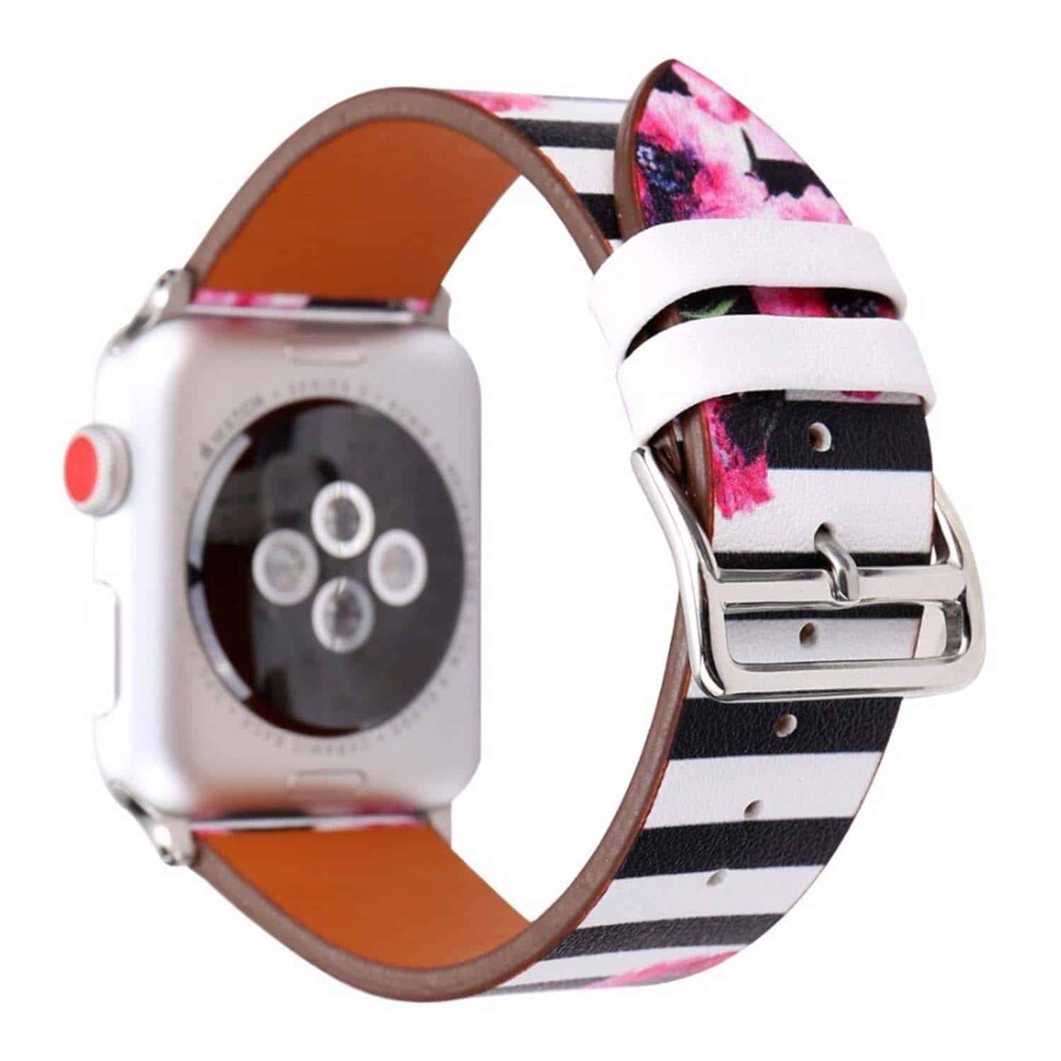 Apple Watch Strap Floral Pattern Printed PU Leather Wristband